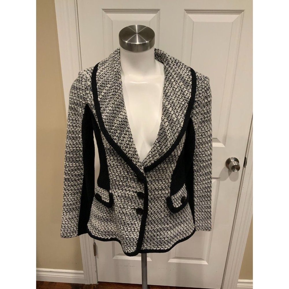 St. John Collection Black & White Tweed Jacket w/ Jewel Buttons, Size 6